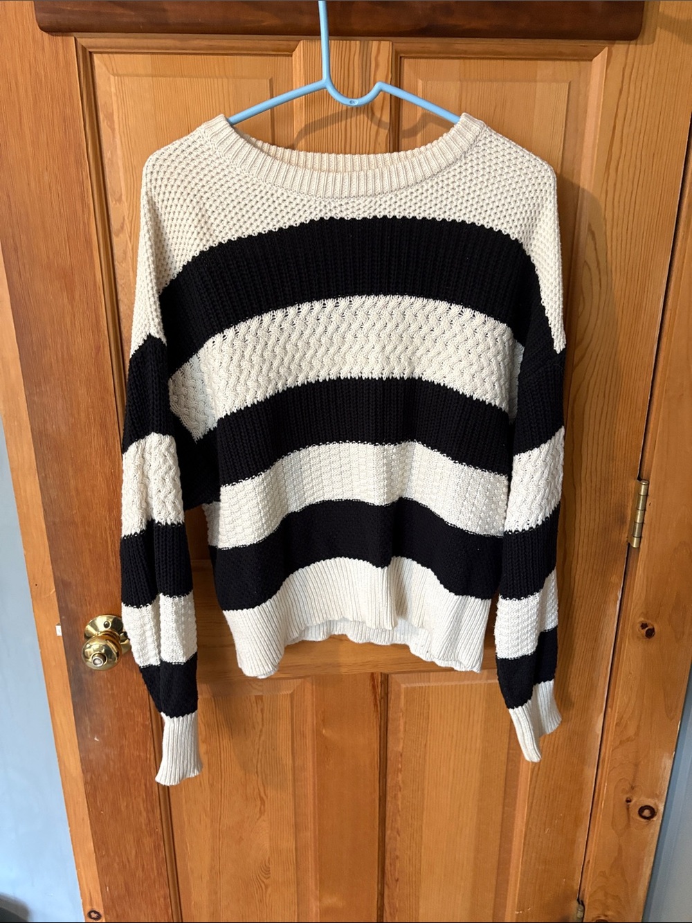 a new day Black and Cream Striped Crewneck Sweater